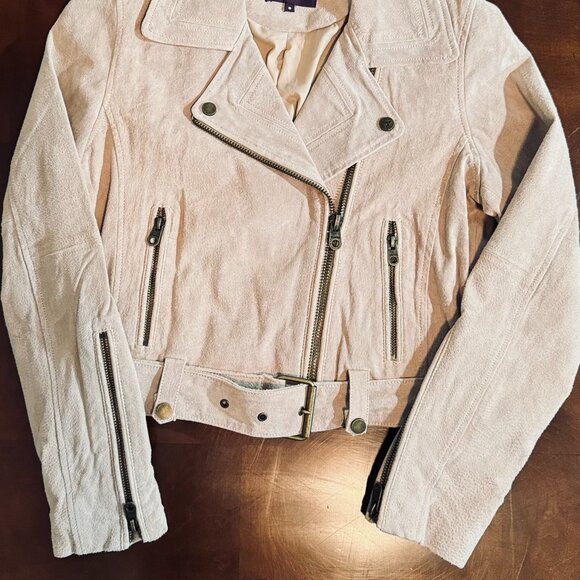 Luxurious VIGOSS - Beige Leather Jacket - Women's Small - NWOT's - Picture 7 of 11